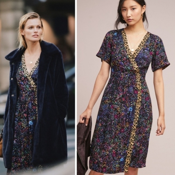 Anthropologie Maeve Morgan Floral Animal print wrap dress size 0 - Picture 1 of 6